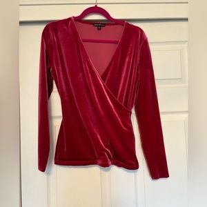 J. Crew Pink Velvet Long Sleeve V Neck Top Size Small